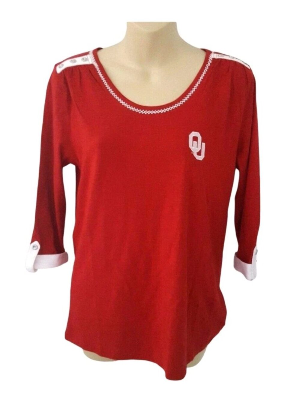 Oklahoma Sooners Womens Top Size Medium Relaxed Fit Shirt Roll Up Sleeves Shirt